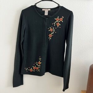 Free People Beaded Floral Black Cardigan